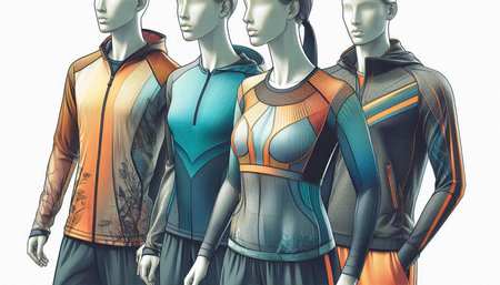3D rendering of a group of female mannequins wearing sportswear