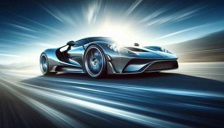 sport car on the road with motion blur and blue backlight
