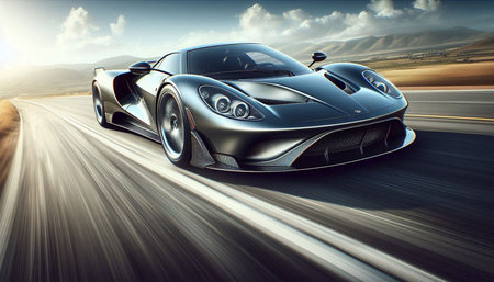 Sport car on the road with motion blur effect. 3d render