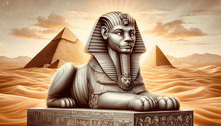 Egyptian Sphinx with pyramids in the background - 3D illustration