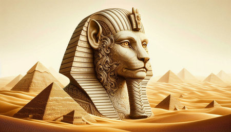 Egyptian Sphinx on the background of pyramids. 3d illustration