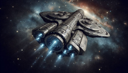 Spaceship in deep space. 3D rendering. Elements of this image furnished by NASA
