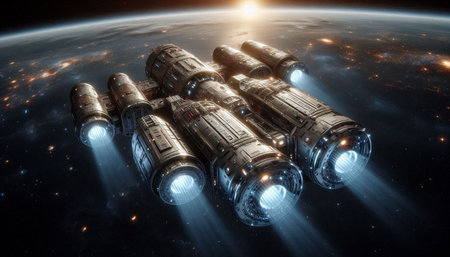 Space station in outer space. Science fiction art. 3D rendering