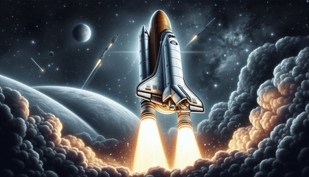 Space shuttle taking off from the planet. Elements of this image are furnished by NASA
