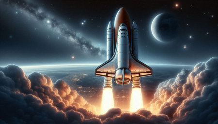 Space Shuttle in outer space. 3D illustration. Elements of this image furnished by NASA