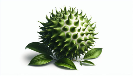Illustration of a green thorny plant with leaves on a white background