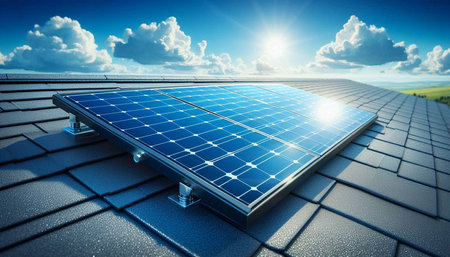 Solar panels on the roof of a house. 3d rendering.