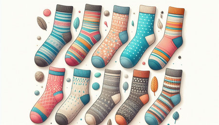 Set of colorful socks isolated on white background. Hand drawn vector illustration.