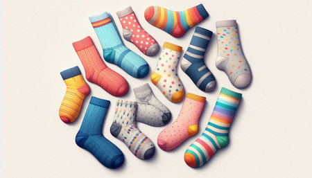 Pile of colorful socks isolated on white background. Vector illustration.の写真素材