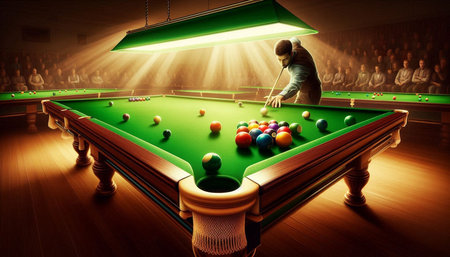 young pro billiard player finding best solution at billard or snooker pool sport  game