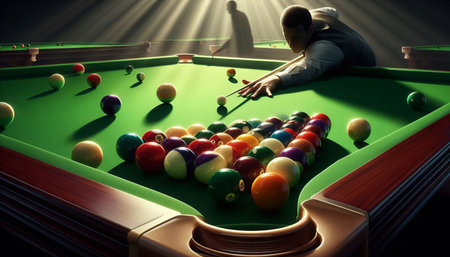 young pro billiard player finding best solution at billard or snooker pool sport  game