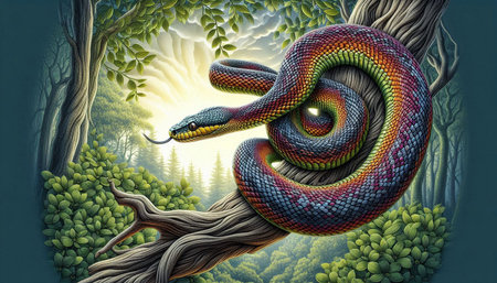 Snake in the forest. 3D rendering. Computer digital drawing.の写真素材