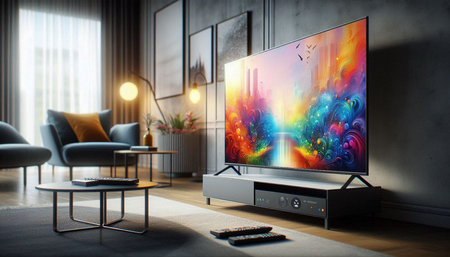 Modern interior of the living room with a TV set. 3d rendering