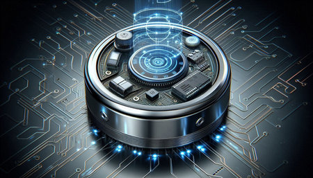 3D rendering of a technological background with a circuit board and a microchip