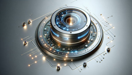 3d illustration of a camera lens with led lights, close up