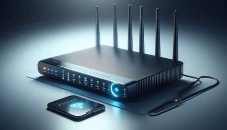 Wireless router and mobile phone. 3D illustration. Technology concept.