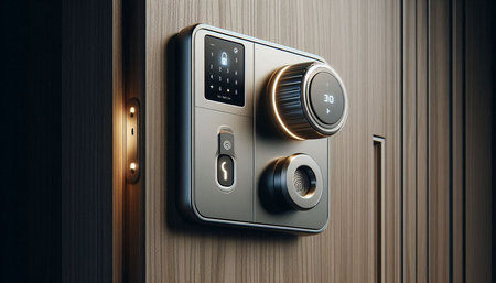 Safe combination lock on the door. Security concept. 3D Renderingの写真素材