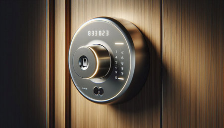 Hotel door lock with a keyhole. 3D illustration.