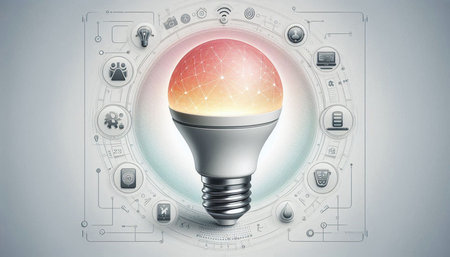 Glowing lightbulb with global network interface on grey background. 3D rendering