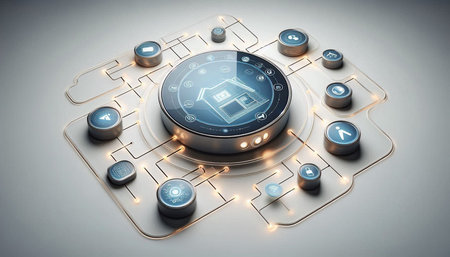 Futuristic interface with home icon on it. 3D rendering