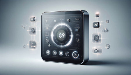 Futuristic user interface on a modern mobile phone 3D rendering