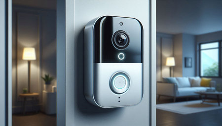 3d rendering of security camera on the wall in the room.