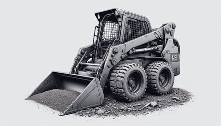 3D rendering of a heavy duty bulldozer with a bucket full of coal
