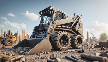 Excavator working on a construction site. 3D rendering.