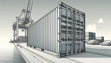 3D rendering of a large cargo container in a freight ship.の写真素材