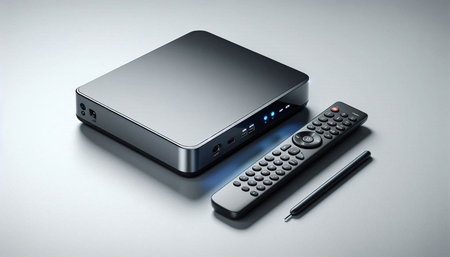 Wireless router and remote control on a white background. 3d render