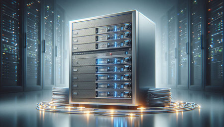 Server racks in data center. 3d rendering. Computer digital image.