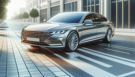 Modern luxury car on the road. 3d render image double exposureの写真素材