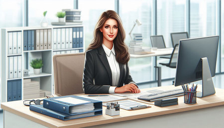 Beautiful businesswoman sitting at the desk in the office. Business conceptの写真素材