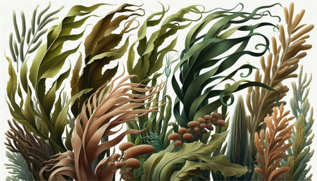 Illustration of a seaweed background with vignette effect.