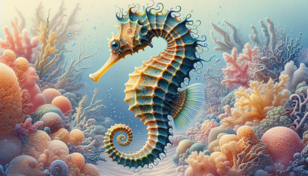 Sea horse in the ocean. 3d illustration. Underwater world.の写真素材