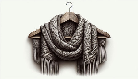 Woolen scarf in the form of a hanger on a white background