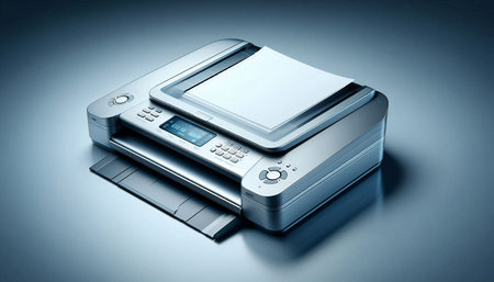 3d rendering of a digital photocopier on a blue background