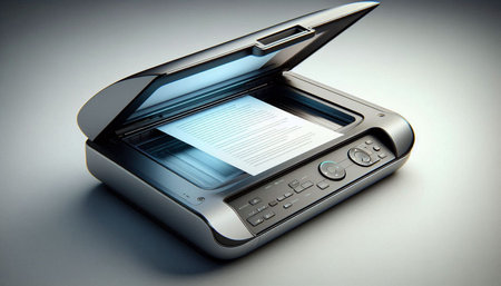Modern photocopier on a gray background. 3d illustration.