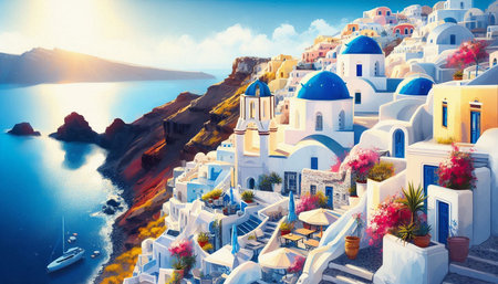 Oia village on Santorini island, Greece, Europe.の写真素材