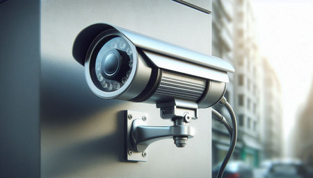 CCTV security camera on building background. 3d rendering and illustration.