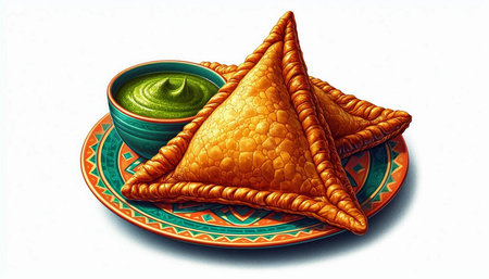 Nachos with green matcha tea. 3D rendering.