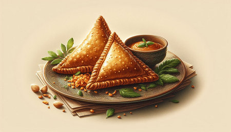 Samosas, traditional mexican food made from rice flour dough and chickpeas