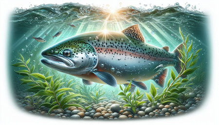 Rainbow trout in the ocean. Underwater world. 3d illustrationの写真素材