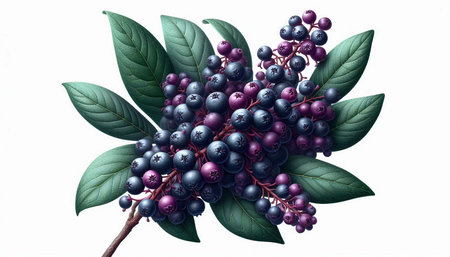 Elderberry bunch with leaves isolated on white background. 3D illustration.