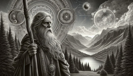 Jesus Christ in the mountains and the moon. 3D illustration.