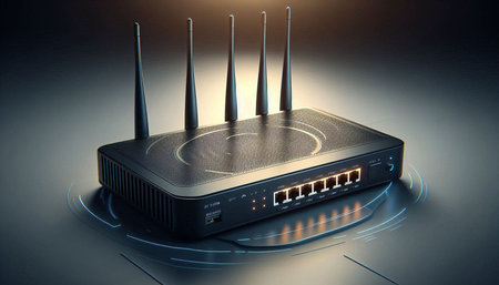 Digital illustration of a router in digital background. 3D rendering.
