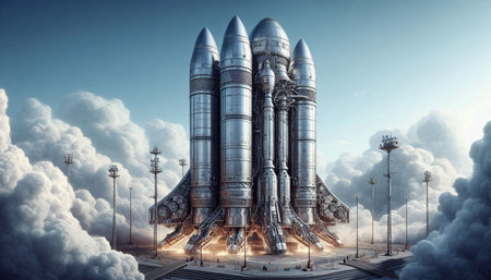 Space ship in the sky. 3d render. Conceptual illustration.の写真素材