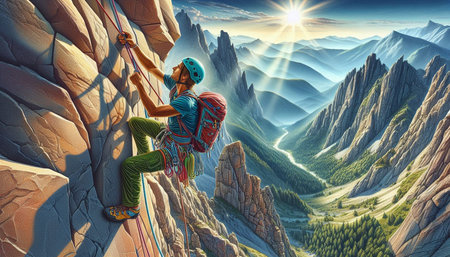 Climbing in the mountains. Sport climbing. 3d illustration
