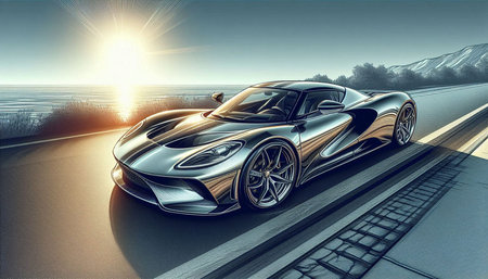 sport car on the road, 3d render of sport car