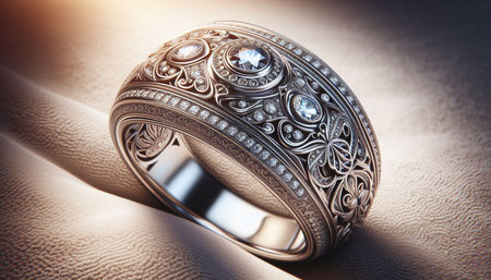 Wedding rings on a satin background. 3d renderingの写真素材